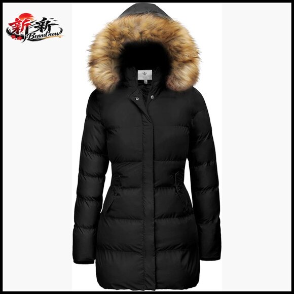 Women's Winter Puffer Coat with Removable Faux Fur Hood